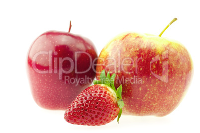 apples and strawberries isolated on white