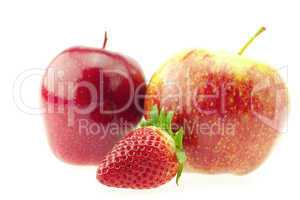 apples and strawberries isolated on white