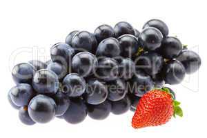 bunch of grapes and strawberries isolated on white