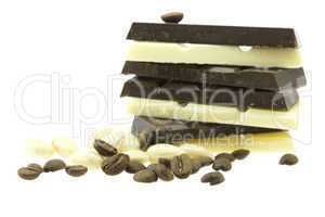 mountain of dark and light chocolate isolated on white
