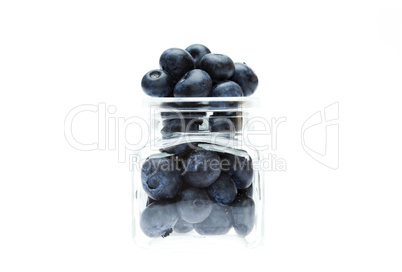 blueberries in a glass bottle isolated on white