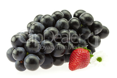 bunch of grapes and strawberries isolated on white