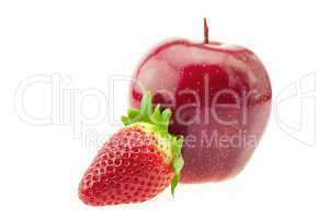 strawberry and apple isolated on white