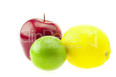 lime, lemon and apple isolated on white