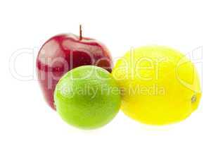 lime, lemon and apple isolated on white