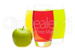 apple and juice in glasses isolated on white