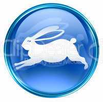 Rabbit Zodiac icon blue, isolated on white background.