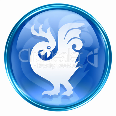 Cock Zodiac icon blue, isolated on white background.