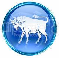 Taurus zodiac button icon, isolated on white background.