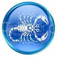 Scorpio zodiac button icon, isolated on white background.
