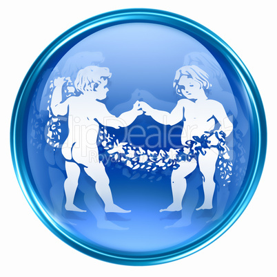 Gemini zodiac button icon, isolated on white background.