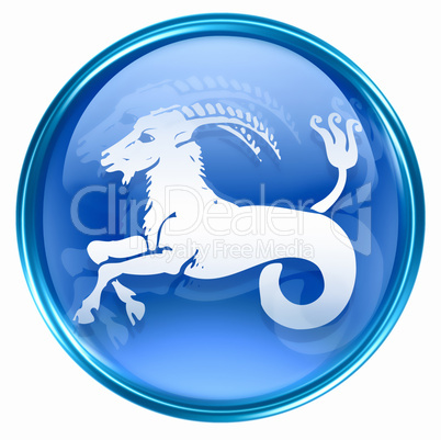 Capricorn zodiac button, isolated on white background.