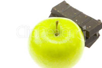 apple and chocolate isolated on white