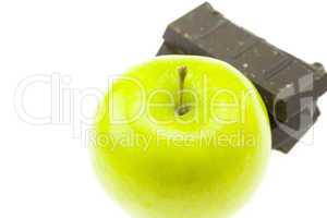 apple and chocolate isolated on white