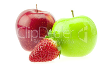 apples and strawberries isolated on white