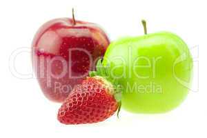 apples and strawberries isolated on white