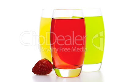 colored cocktails with strawberries isolated on white