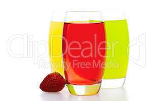 colored cocktails with strawberries isolated on white