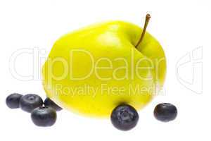 green apple and blueberry isolated on white