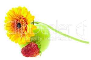 apple flower and strawberry isolated on white