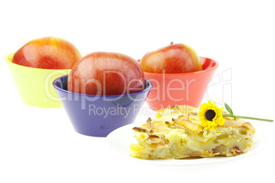 apple pie apple and a flower isolated on white