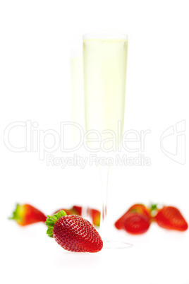 Strawberries with champagne isolated on a white