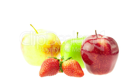 apple and strawberry isolated on white