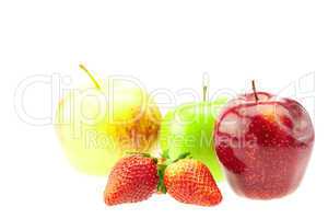 apple and strawberry isolated on white