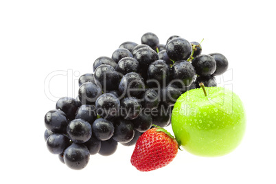 grape apple and strawberry isolated on white