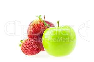 apple and strawberry isolated on white
