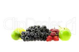 grape apple and strawberry isolated on white