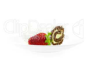 sweet rolls and strawberries isolated on white