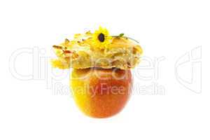 piece of apple pie on the apple isolated on white