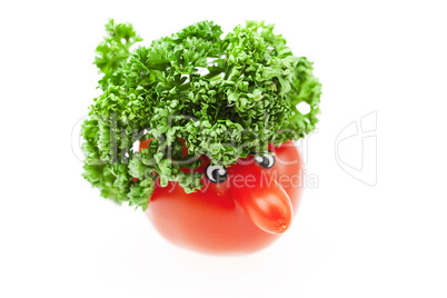tomato with a nose isolated on white