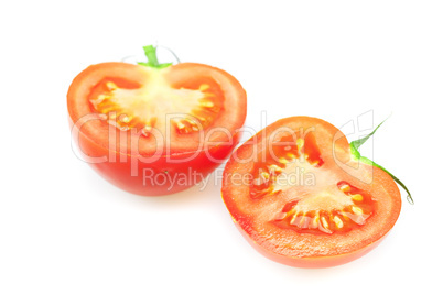 two halves of tomato isolated on white