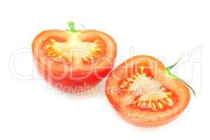 two halves of tomato isolated on white