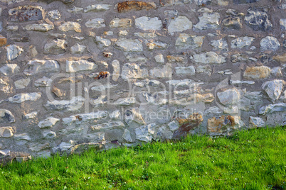 brick wall and green grass