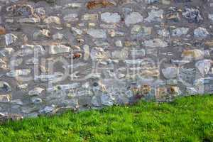 brick wall and green grass