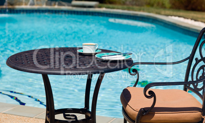 Breakfast by the pool on sunny day