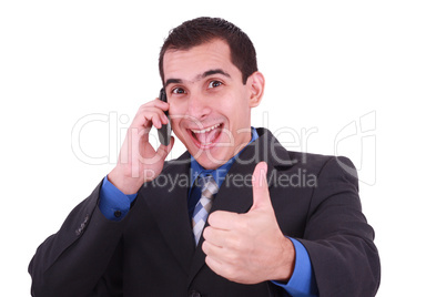 Isolated Image of a Handsome Hispanic Businessman Giving Thumbs Up - White Background .