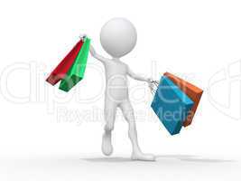 Man with shoping bag on white. Isolated 3D image