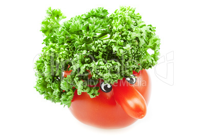 tomato with a nose isolated on white