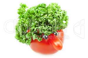 tomato with a nose isolated on white