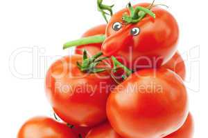 tomato with a nose and a bunch of tomato isolated on white