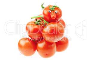 tomato with a nose and a bunch of tomatoes isolated on white