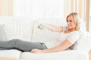 Woman using a remote