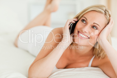 Close up of a woman answering the phone