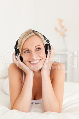 Portrait of a woman wearing headphones