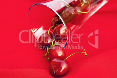 glass of cherry  on a red background