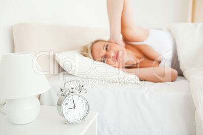 Upset woman waking up